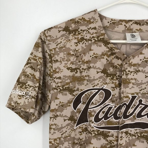 San Diego Padres Mens Shirt XL Kemp Short Sleeve Button Up Camo MLB Baseball - Picture 10 of 15